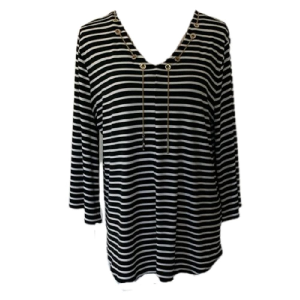 Chico’s Striped Top with Neck Chain Chico’s 2/US L - Picture 4 of 10